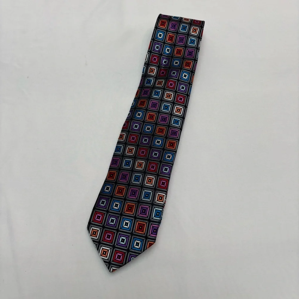 Paul Fredrick Red and Blue Silk Tie with Diagonal Stripes